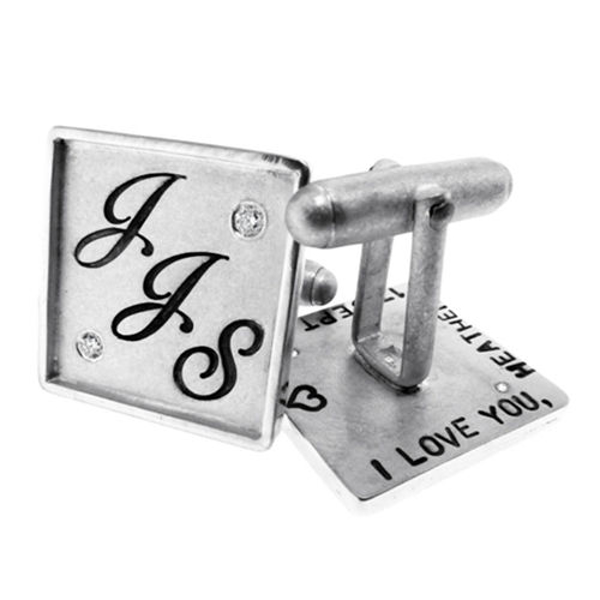 Picture of Sterling Silver Square Diamond Cuff Links