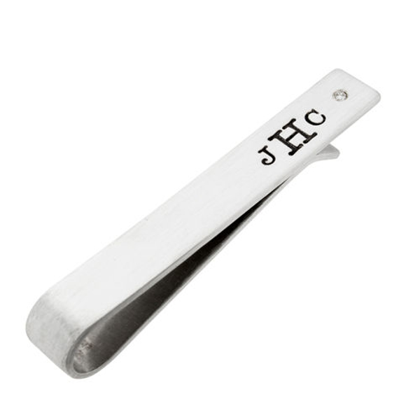 Picture of Silver Tie Clip with Diamond and Monogram