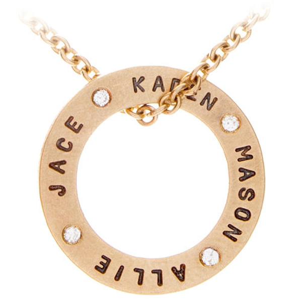 14K Gold Diamond Washer Charm Necklace - Personalized Circle Pendant