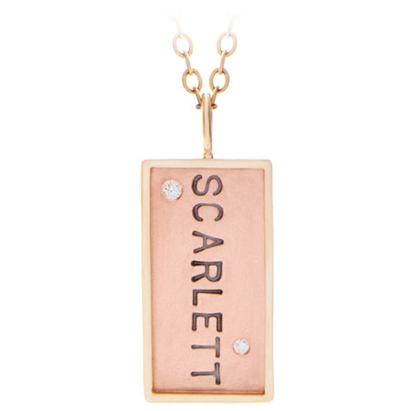 Picture of 14k Rose Gold with Rim Rectangle Name Charm